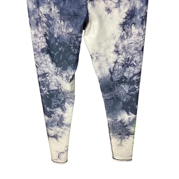 Terez x Peloton Navy Blue Tie Dye Leggings Green Logo Size Medium - Picture 7 of 8